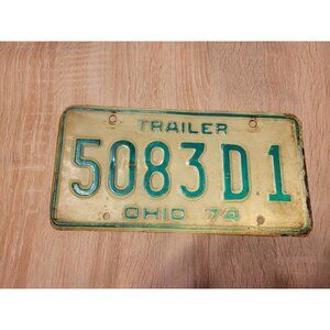 Vintage 1974 Ohio Trailer License Plate 5083D1 Man Cave Wall Decor